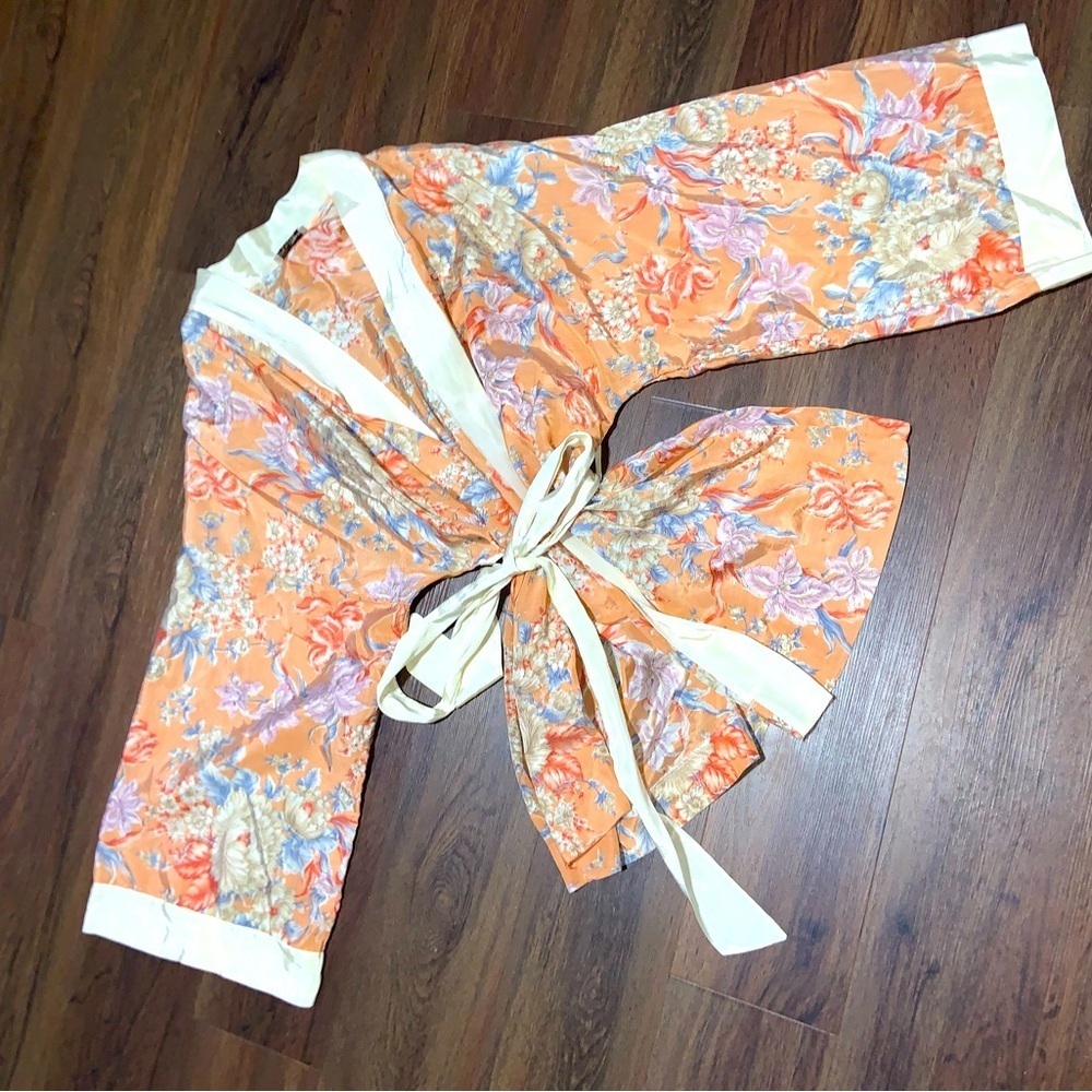 Vintage Diane von furstenburg paisley floral orange boho kimono robe fall 70s M